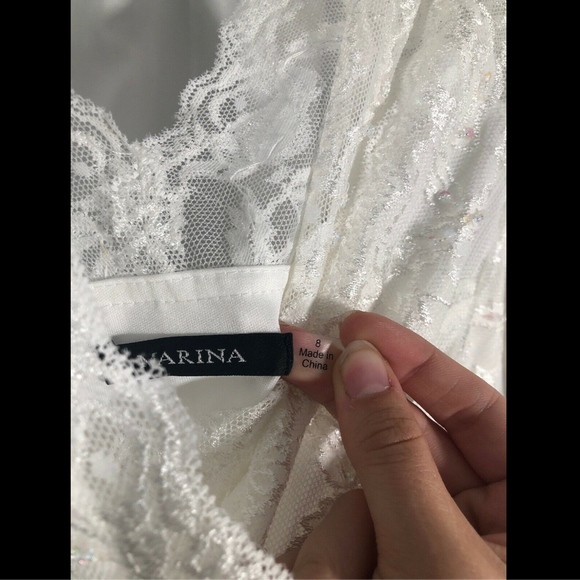NWT $149 Marina‎ 3/4 Sleeve Tiered Sequin Lace Dress in Ivory [SZ 8 ] - Picture 6 of 8